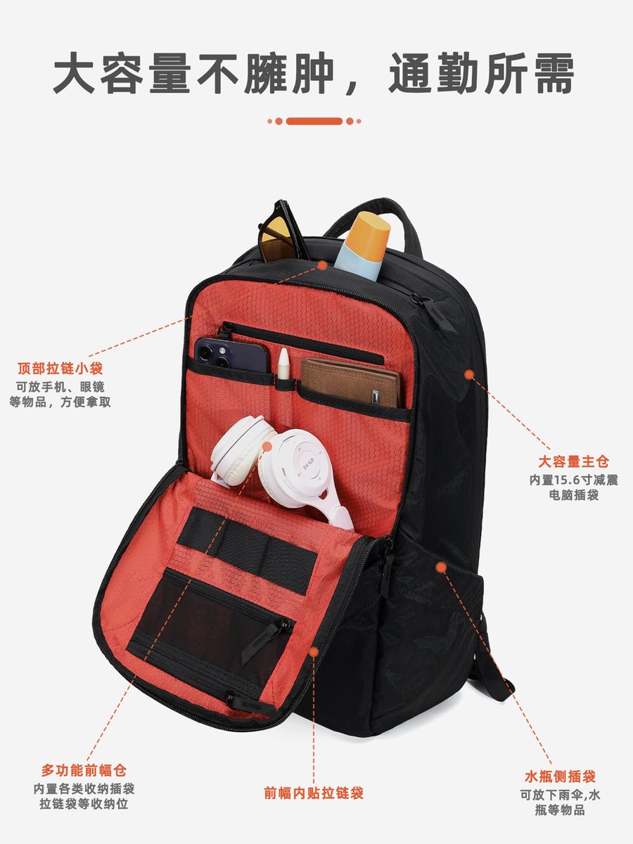 新款商务通勤双肩包男士机能休闲户外旅行背包多功能电脑防水书包 细节图 4