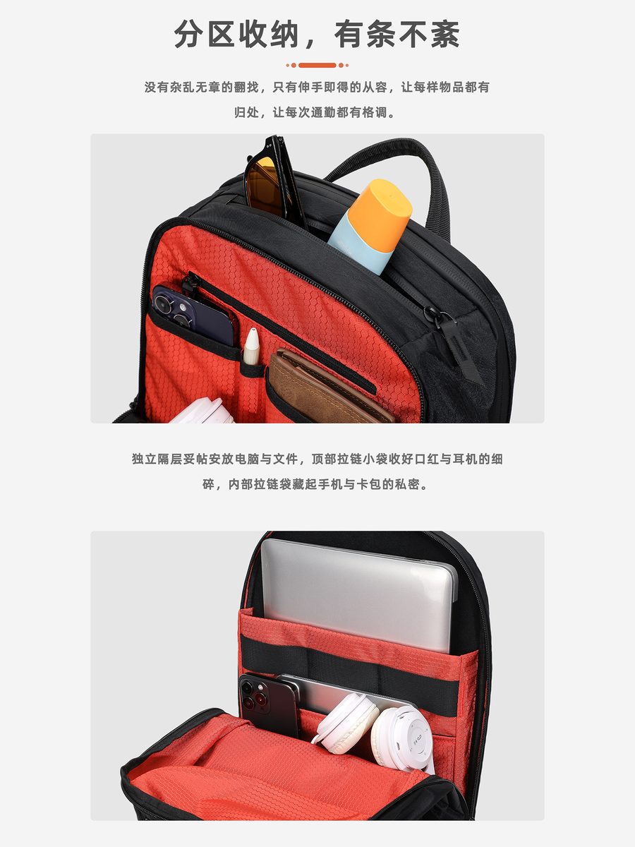 新款商务通勤双肩包男士机能休闲户外旅行背包多功能电脑防水书包 细节图 5