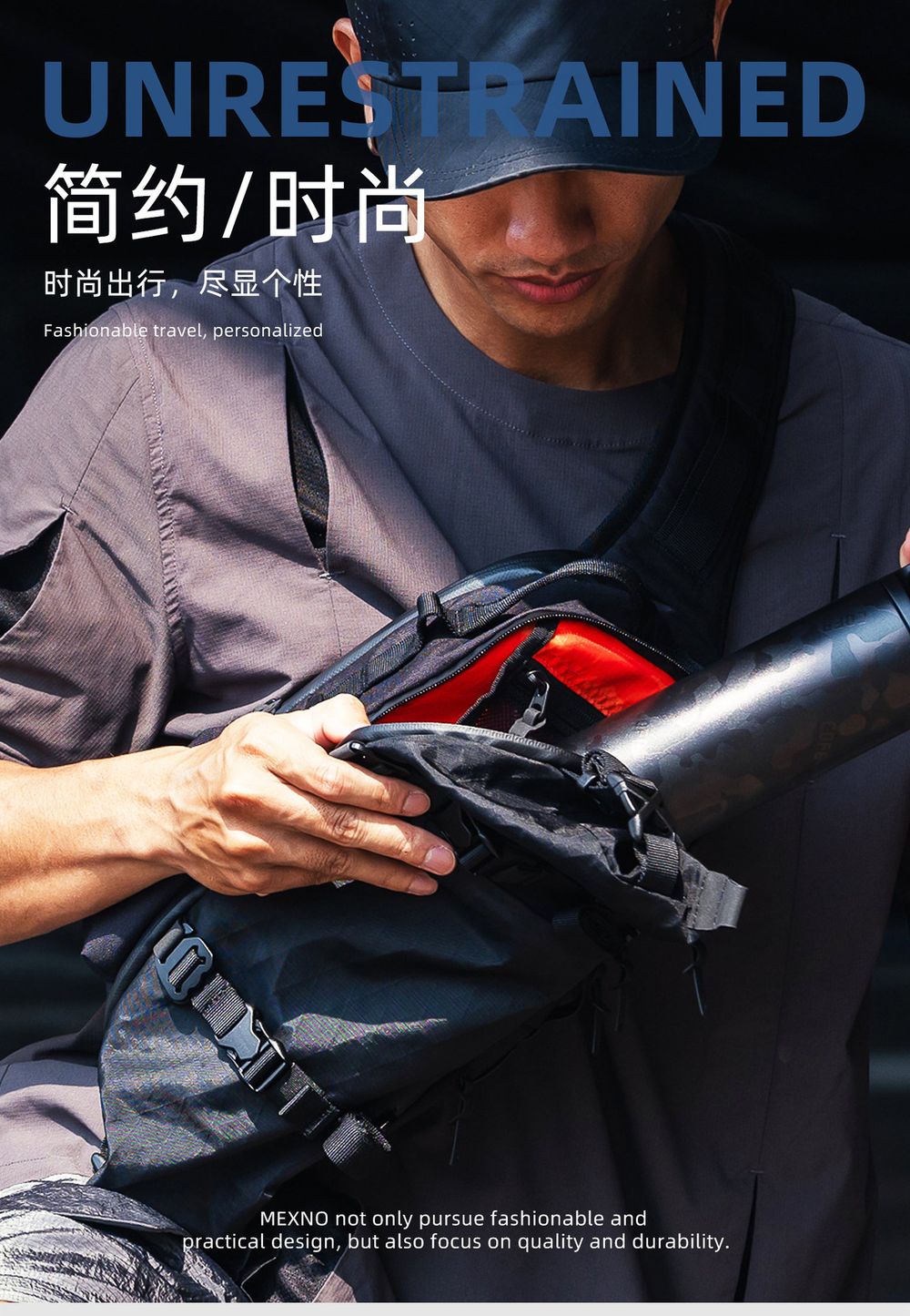 男士通勤骑行单肩包男款大容量机能胸包新款黑色多功能平板斜挎包 商品说明图