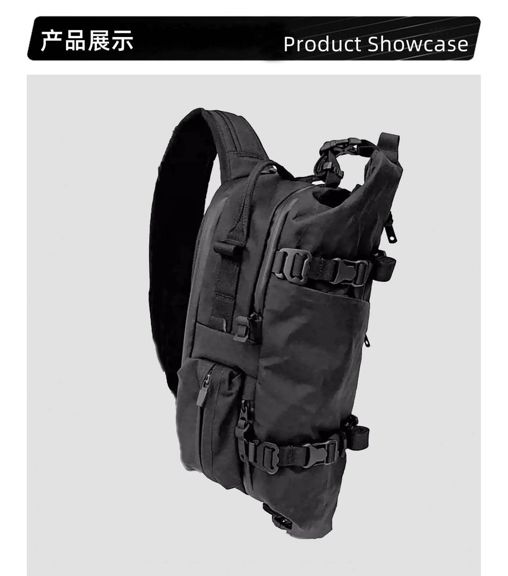 男士通勤骑行单肩包男款大容量机能胸包新款黑色多功能平板斜挎包 商品说明图