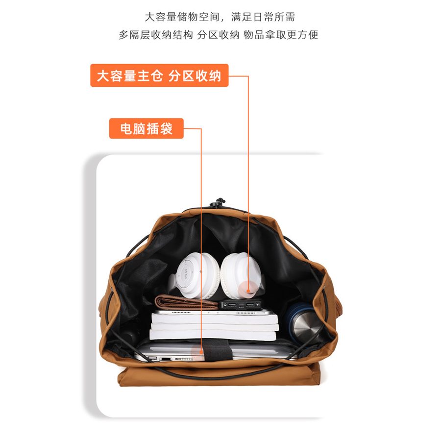 男士原创小众户外徒步双肩包尼龙学生旅行书包抽绳轻便运动背包女 细节图 3