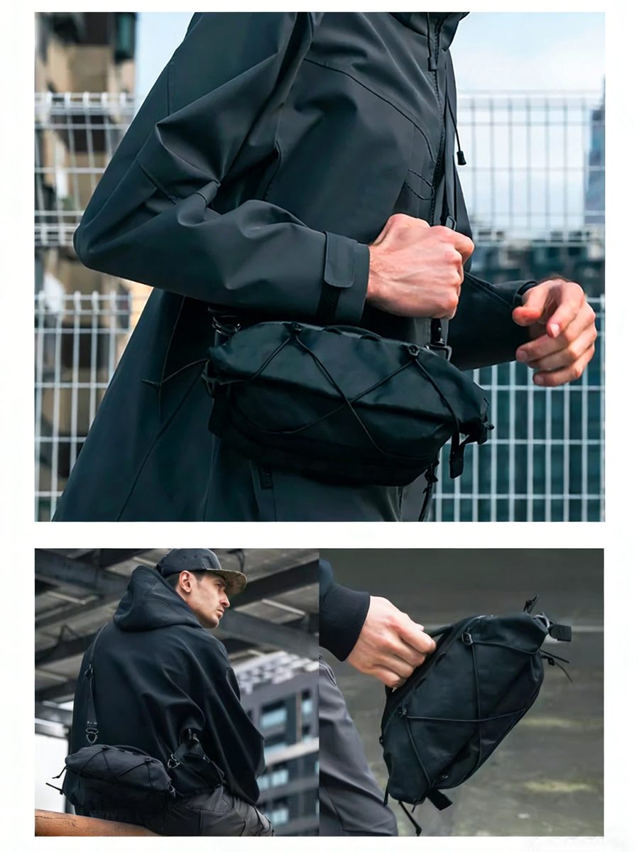 男款挎包男士户外机能多功能单肩包男生通勤黑色收纳包大容量胸包 细节图 5