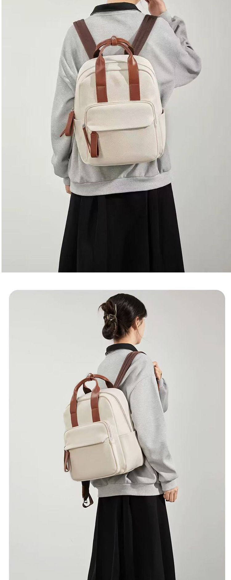 小众真皮女双肩包大容量背包高级感电脑书包2026新款上班通勤女士 商品说明图